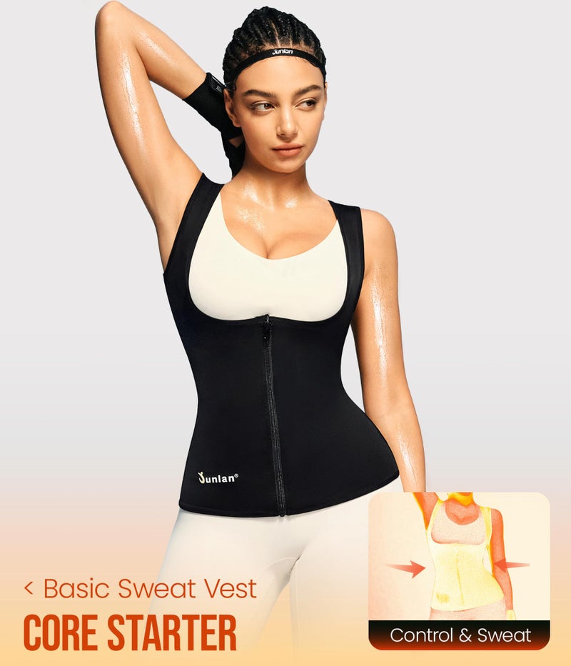 Junlan Sauna Suit for Women Waist Trainer Vest Sweat Tank Top Shaper for Women with Zipper (Black, Small) - Image 1